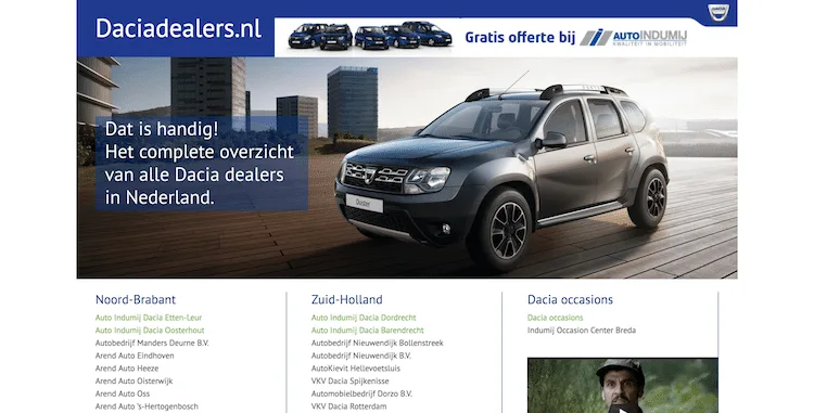 Dacia-Dealers Website Dacia Dealers - ontwerp en bouw door ABCwebsites