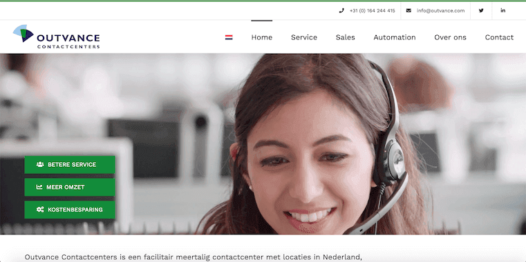 Website Outvance Contactcenters - ontwerp en bouw door ABCwebsites
