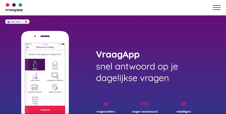 VraagApp Website VraagApp - ontwerp en bouw door ABCwebsites
